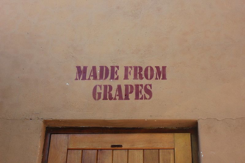 Craig's first cellar in Lammershoek, with 'Made From Grapes' stencilled above the door.